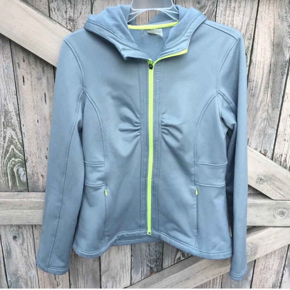 Athleta Women's - Fitted Hoodie Workout Zip Up Jacket in Grayish Blue Sz~Medium